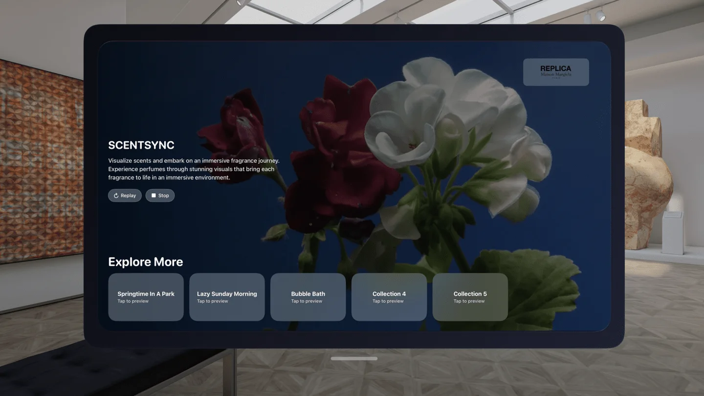The fragrance selection interface in an immersive gallery.